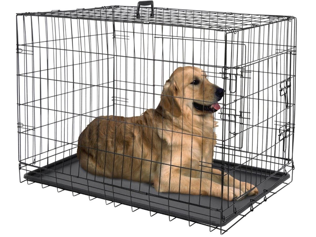 MPM Foldable Dog Crate, Dog Metal Kennel 36 Inch Double Door Cage