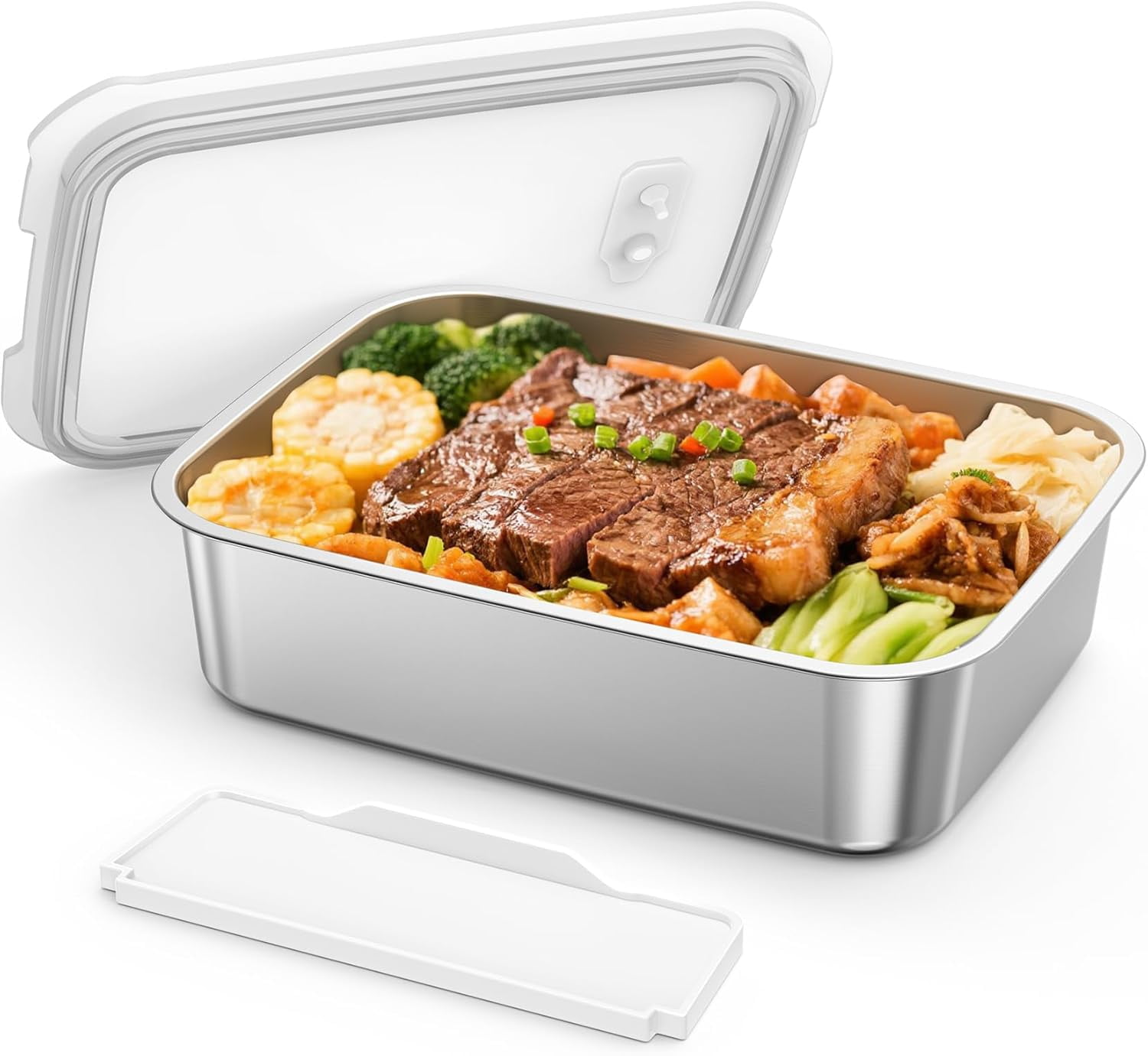 MPOW 1.3L Replaceable Inner Container for Rechargeable Heated Lunch Box, Stainless Steel Meal Container with Leak-Proof Lid and Removable Tray Divider, Dishwasher Safe