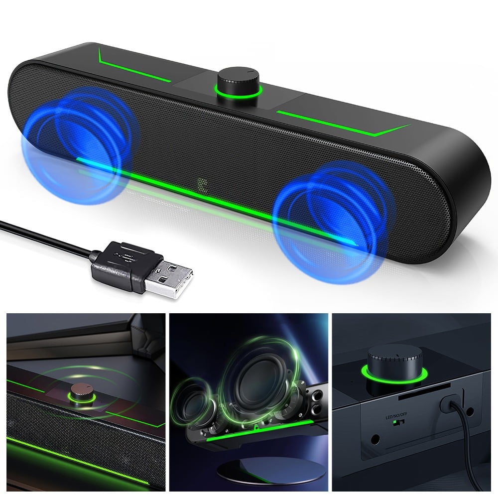 MPOW Bluetooth 5.3 Computer Soundbar - HiFi Stereo, USB Wired + Bluetooth Dual Connection, Top Volume Control, Colorful Breathing LED, Desktop, Laptop, Monitor, Phones & Tablets