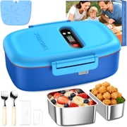 MPOW Cordless Electric Lunch Box, Heated Lunch Box for Kids, Battery Powered with Automatic Scheduled Heating - 2 Compartments & 2 Temperature ZonesSky Blue