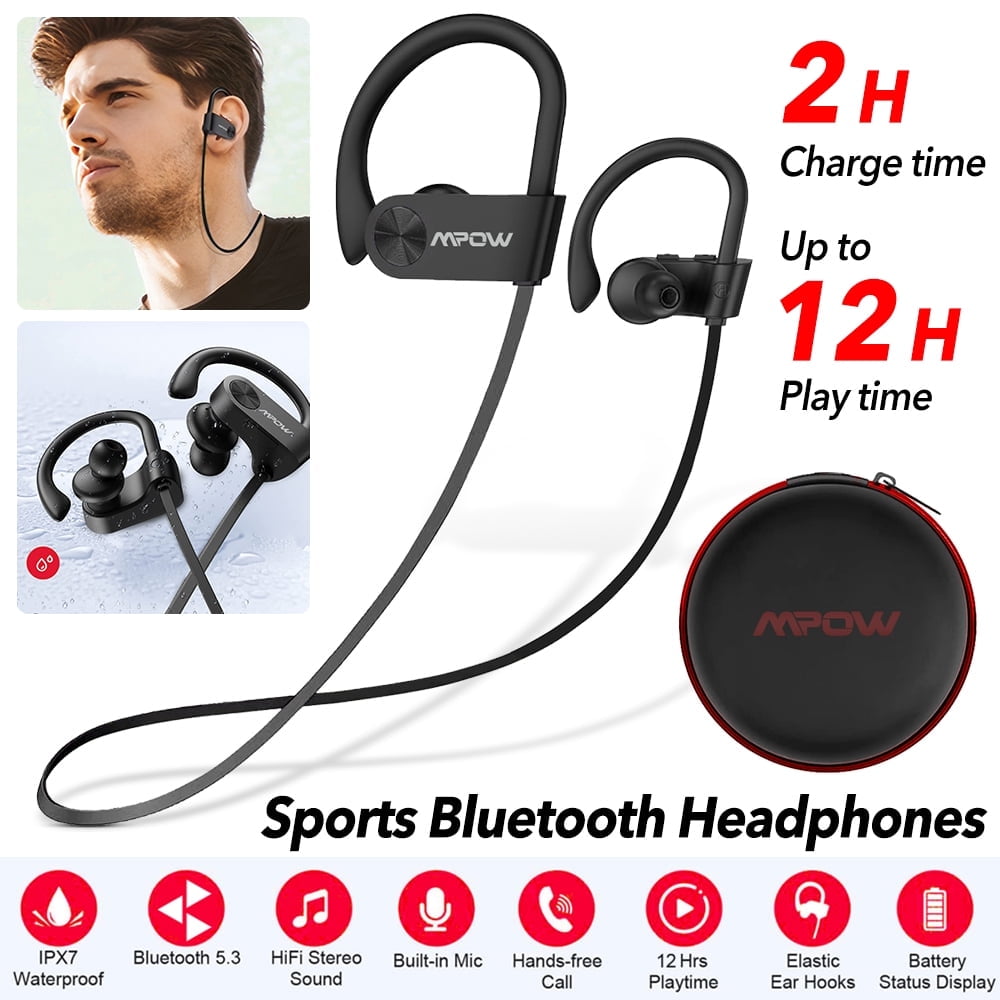 MPOW Flame Bluetooth 5.3 Earphones, Stereo Sweatproof in-Ear Headphones, 12 Hours Playtime Sports Earbuds with Noise Cancelling Mic & Carry Bag for Running Workout