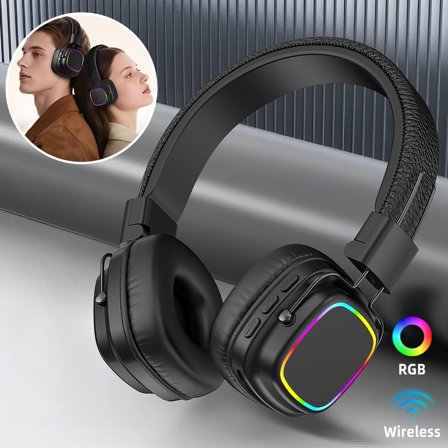 MPOW Hi-Fi Stereo Foldable Bluetooth Headphones Over Ear, Lightweight Wireless Headset with Bluetooth 5.4, Noise Reduction Mic, RGB Light, 3 Modes Long Battery for Music Gaming PC Phone