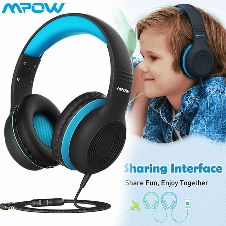 MPOW New CH6S Kids Noise Cancelling HD 3.5mm Jack Wireless Headphones Earbuds Headset with Microphone Black Blue