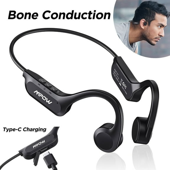 MPOW Open-ear Bone Conduction Earphone, Bluetooth 5.3 Bone Conduction Headphones with Mic, Hand Free Call 8H Playback Sport Earphone