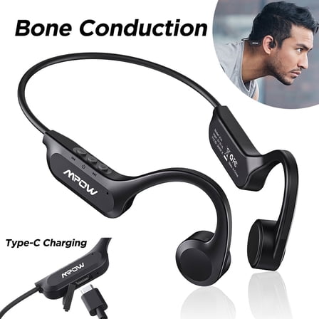 MPOW Open-ear Bone Conduction Earphone, Bluetooth 5.3 Bone Conduction Headphones with Mic, Hand Free Call 8H Playback Sport Earphone