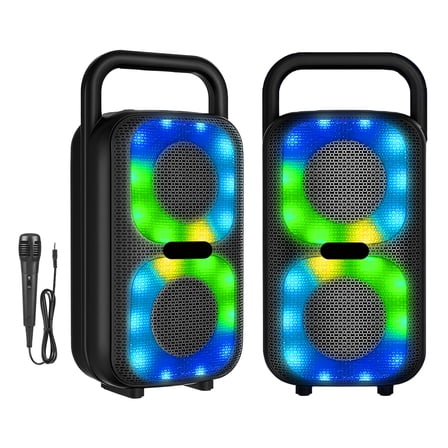 MPOW Portable RGB Party Speaker - TWS Stereo, 10m Bluetooth, 1500mAh 3-5H Playtime, Type-C Charge, USB/TF/FM/Mic for Home/Outdoor/Camping