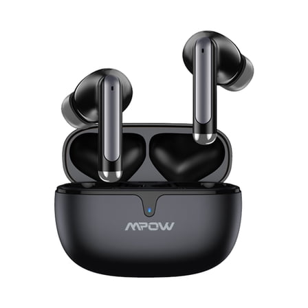 MPOW S65 TWS Bluetooth 5.3 Earbuds - Noise Cancelling, 3.8g Ultra-Light, 24H Battery (35mAh+300mAh Case), Touch Control, 3 Ear Cap Sizes, Black ABS+PC for Music/Gaming