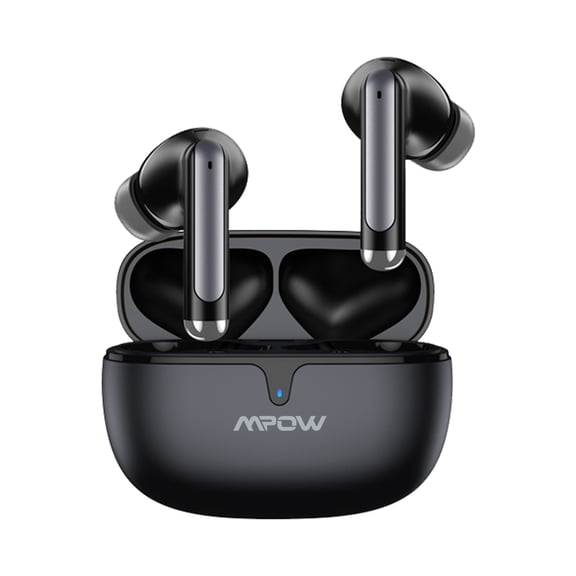 MPOW S65 TWS Bluetooth 5.3 Earbuds - Noise Cancelling, 3.8g Ultra-Light, 24H Battery (35mAh+300mAh Case), Touch Control, 3 Ear Cap Sizes, Black ABS+PC for Music/Gaming