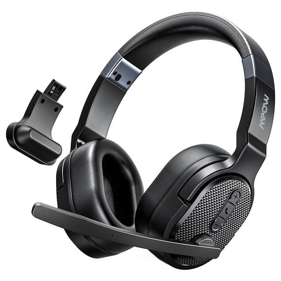 MPOW Trucker Bluetooth Headset with Mic, Switchable Single/Dual Ear Mode, Noise Cancelling Wireless Headset, Long Battery Life Detachable Earpads for Driving Office Work