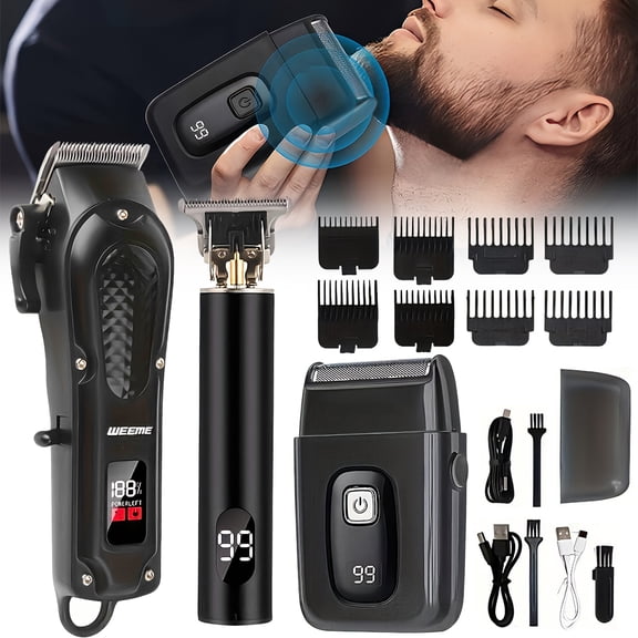 MPOW USB Rechargeable Professional Hair Clipper Set - Men's Cordless Grooming Kit, 6500RPM Motor, 150min Use, LED Display, Ideal Father's Day Gift for Home/Barber