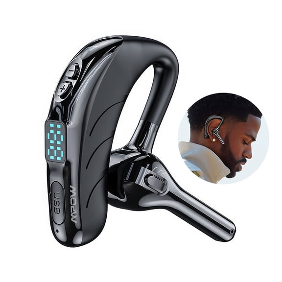 MPOW Wireless Bluetooth 5.2 Single-Ear Headphones, Ear-hook In-ear Earphones with Digital Display & Mic Long Battery Life, Suitable for Both Left and Right Ears