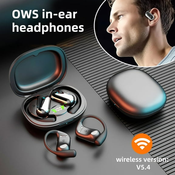 MPOW Wireless Bluetooth 5.4 Earbuds, OWS Ear-Hook Open-Ear Earphones, Touch Control Non-In-Ear Sports Headphones with Charging Case