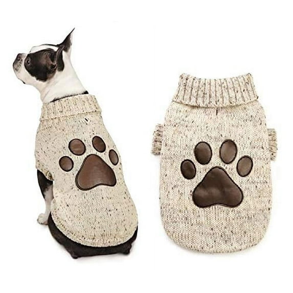 MPP Dog Coat Aberdeen Sweaters Faux Leather Pawprint Turtleneck Warm Acrylic Knit (XLarge)