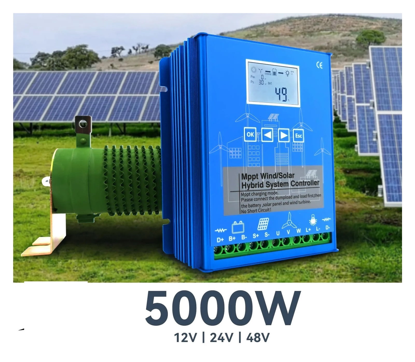 MPPT Charge Controller 5000w Solar & Wind Hybrid System 12v 24v & 24v 48v Auto Regulator Windmills For Home Use ,Safe to Use
