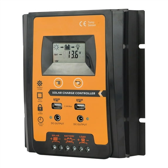 MPPT+PWM Solar Charge Controller Automatic Parameter Adjustable Solar Panel Regulator 30A IP32 Waterproof Battery Regulator Dual USB 5A 2V Power Suitable For Sealing/gel/flooding ,Easy to Use
