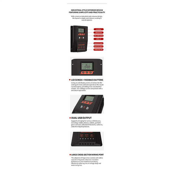MPPT/PWM Solar Charger Controller 100A Solar Panel Regulator LCD Display Various Load Control Modes
