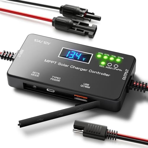 MPPT Solar Charge Controller 12V 10A, Intelligent Solar Panel Regulator ...