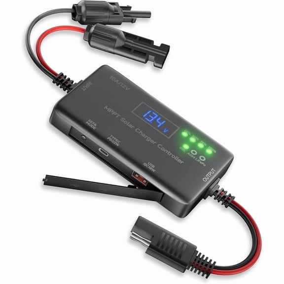 MPPT Solar Charge Controller 12V 10A, Solar Panel Charge Controller with Type-C and USB Output for , LiFePO Battery