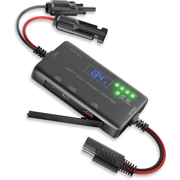 MPPT Solar Charge Controller 12V 10A, Solar Panel Charge Controller with Type-C and USB Output for , LiFePO Battery