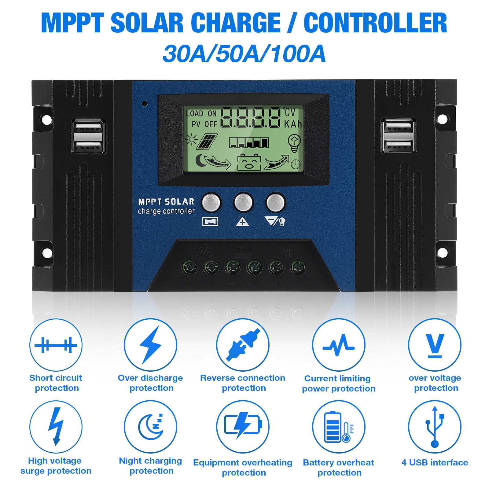 MPPT Solar Charge Controller 12V 24V 30A Auto Focus Maximum Current Charge Controller PV Regulator for Outdoor Camping