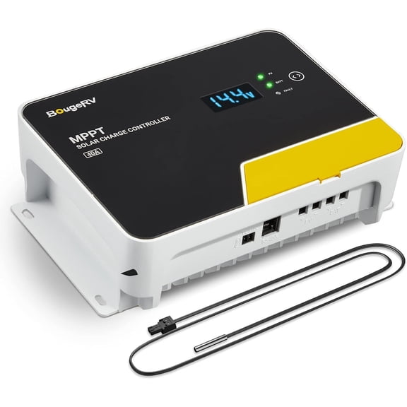 MPPT Solar Charge Controller 40A, with Remote APP Control, Backlit LCD Display, Temperature Sensor, 12V/24V/36V/48V Battery Regulator, for LiFePO4, SLD, AGM, FLD, Gel Battery, Negative Ground