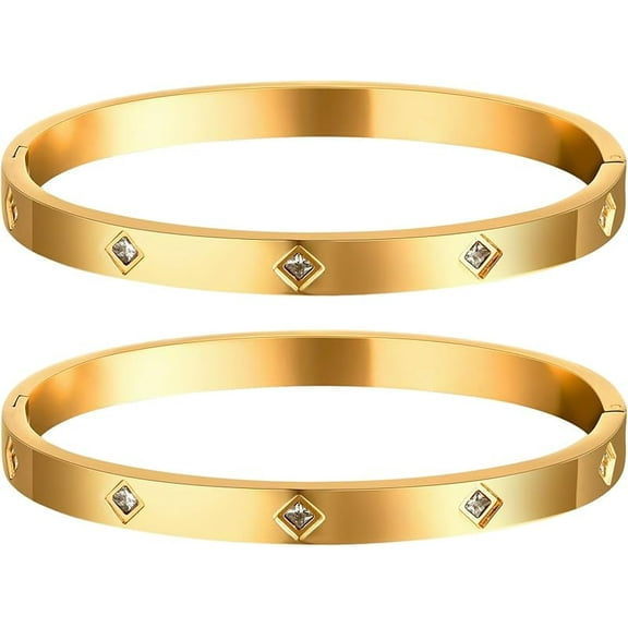 Womens Gold Bracelets Bangle Gifts, 2Pcs 18K Gold Plated Cubic Zirconia Bangle Crystal Friendship Jewelry,Wedding Party Christmas Birthday Gift for Her Girlfriend Sister Daughter