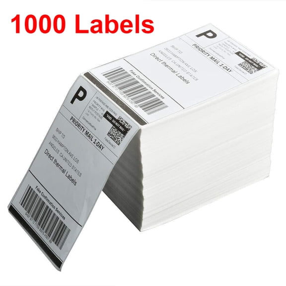 MPRT 1000 Labels, 4" x 6" Fanfold Direct Thermal Shipping Labels, Perforated Mailing Labels for Zebra & Rollo Printers, 1000/Stack