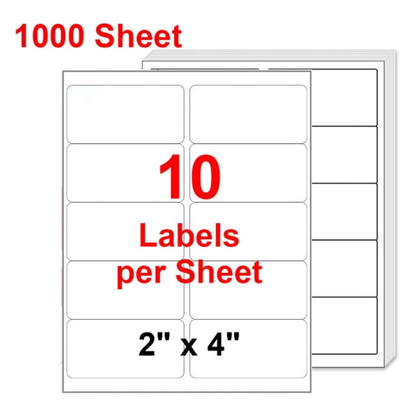 MPRT 1000 Sheets 2" x 4" Address Shipping Labels, Self-Adhesive Blank White Mailing Stickers, 10 UP for Laser & Inkjet Printer, 10 Labels per Sheet