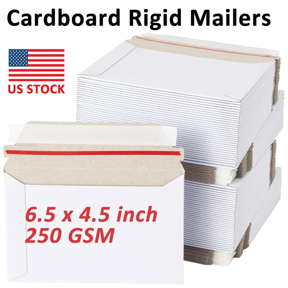MPRT 100Pcs 6.5x4.5 Inch Self Seal Rigid Photo Mailers Shipping Stay Flat Cardboard Envelopes 250GSM