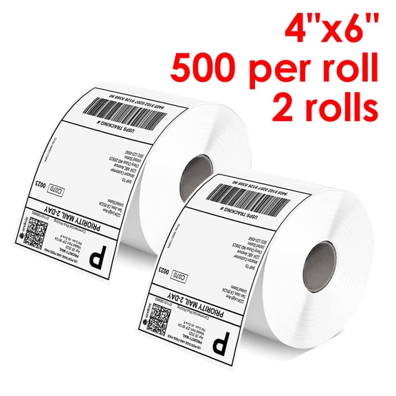 MPRT 2 Rolls 4"x6" Direct Thermal Shipping Labels, 500/Roll for Zebra 2844 ZP450 ZP500 Eltron, 1" Core