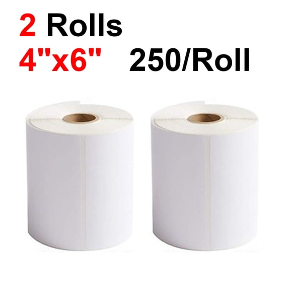 MPRT 2 Rolls 4"x6" Direct Thermal Shipping Labels, Blank Mailing Labels for Zebra 2844 ZP450 Eltron Printer, 250 Labels per Roll, 500 Labels