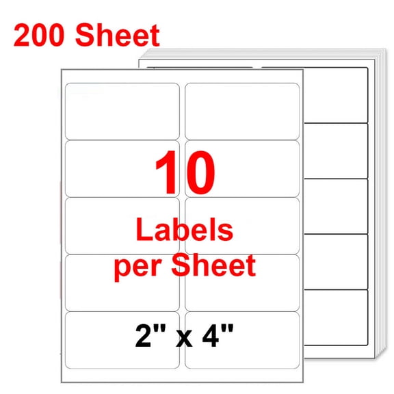 MPRT 200 Sheets 2" x 4" Address Shipping Labels, Self-Adhesive Blank White Mailing Stickers, 10 UP for Laser & Inkjet Printer, 10 Labels per Sheet