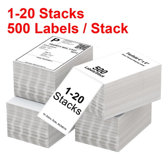 MPRT 2000 Labels, 4" x 6" Fanfold Direct Thermal Shipping Labels, Perforated Mailing Labels for Zebra & Rollo Printers, 500/Stack