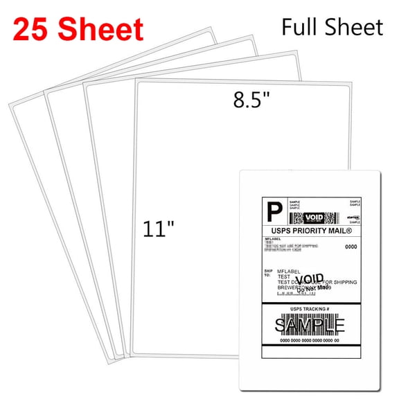 MPRT 25 Pack 8.5" x 11" Full Sheet Shipping Labels, Self Adhesive Blank Matte White Sticker Paper for Laser & Inkjet Printers