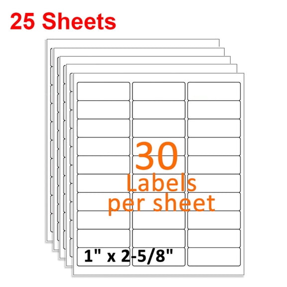 MPRT 25 Sheets 1" x 2 5/8" Address Shipping Labels, 2.625" x 1" Self-Adhesive Blank White Mailing Stickers, 30 UP for Laser & Inkjet Printer, 30 Labels per Sheet