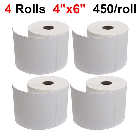 MPRT 4 Rolls 4"x6" Direct Thermal Shipping Labels, Blank Mailing Labels for Zebra 2844 ZP450 Eltron Printer, 450 Labels per Roll, 1800 Labels