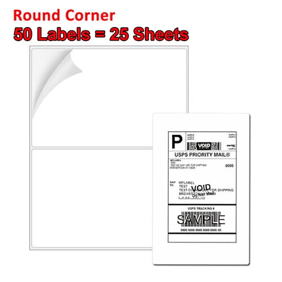 MPRT 50 Half Sheet Label Self Adhesive Shipping Labels, 8.5" x 5.5" Round Corner Mailing Address Blank Labels for Laser & Inkjet Printers (Total 50 Labels = 25 Sheets)