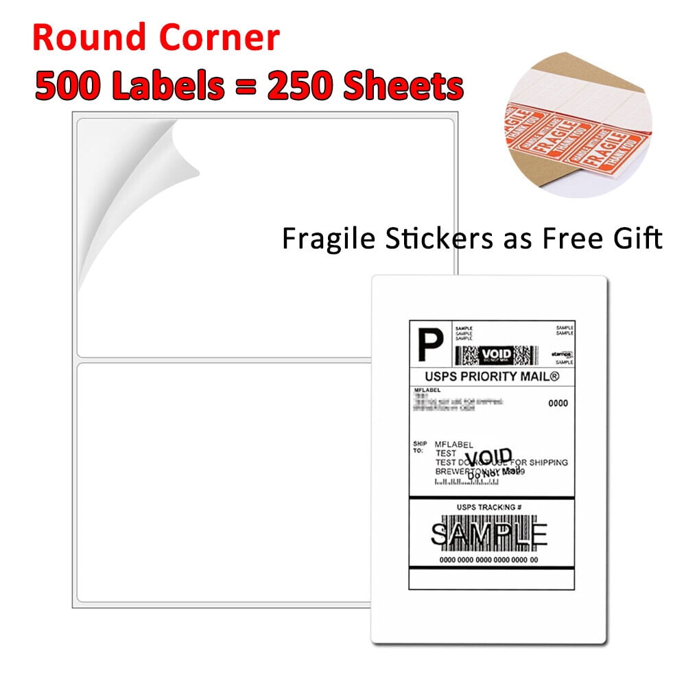 MPRT 500 Half Sheet Label Self Adhesive Shipping Labels, 8.5" x 5.5" Round Corner Mailing Address Blank Labels for Laser & Inkjet Printers (Total 500 Labels = 250 Sheets)