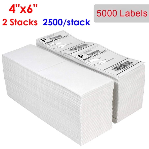 MPRT 5000 4"x6" Fanfold Direct Thermal Shipping Labels Perforated Address Labels for Rollo & Zebra Printers, 2 Stack, 2500 Labels per stack