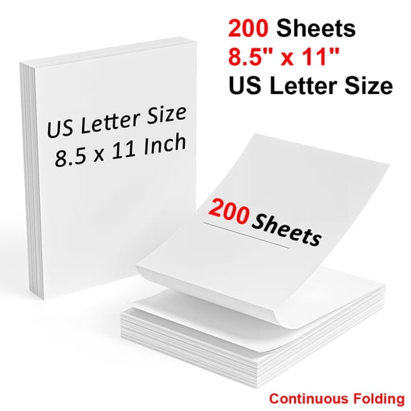 MPRT 8.5 x 11 Inch Thermal Printer Paper, 200 Sheets US Letter Size Thermal Papers, Quick-Dry Thermal Printing Paper (Continuous Folding)