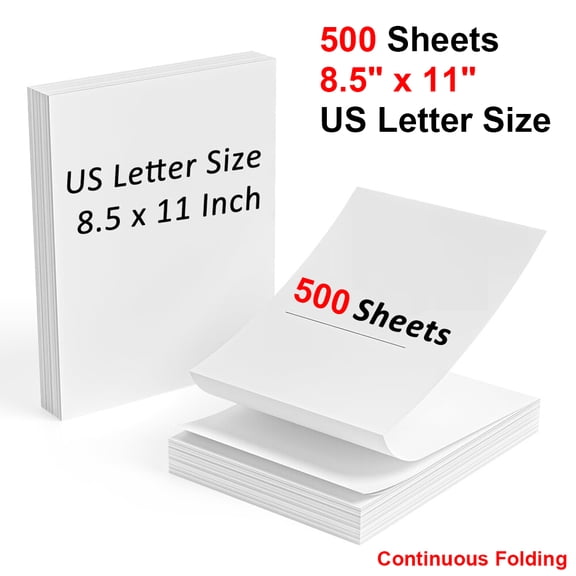 MPRT 8.5 x 11 Inch Thermal Printer Paper, 500 Sheets US Letter Size Thermal Papers, Quick-Dry Thermal Printing Paper (Continuous Folding)