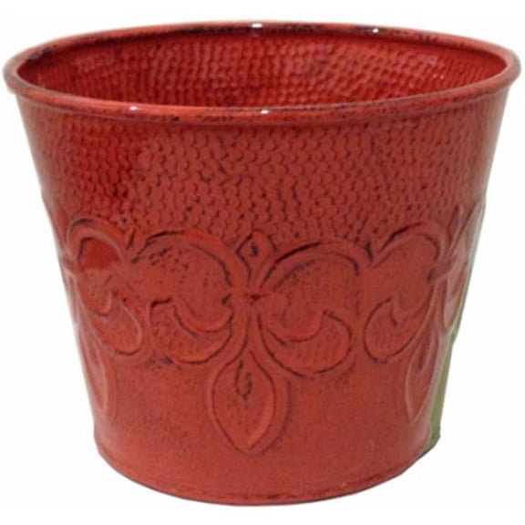 MPT01889 Fleur De Lis 6 in. Cayenne Red Metal Planter