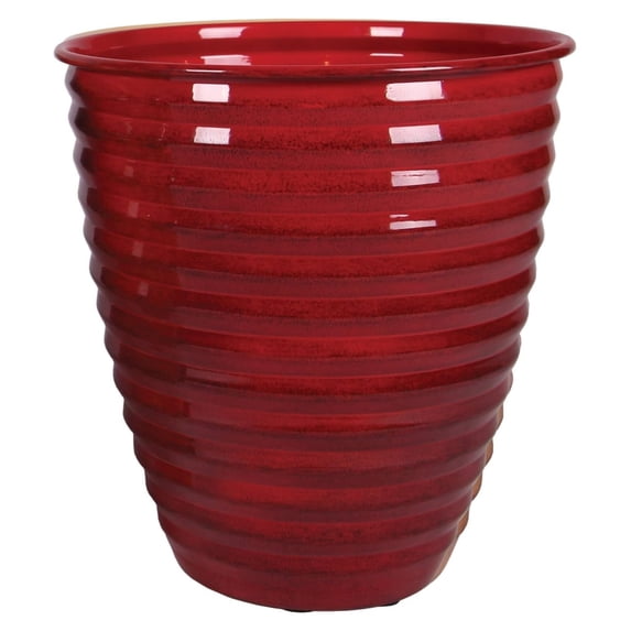 Looqy Avondale 13" x 13" x 14.38" Red Metal Ribbed Plant Pot with Rust Resistant
