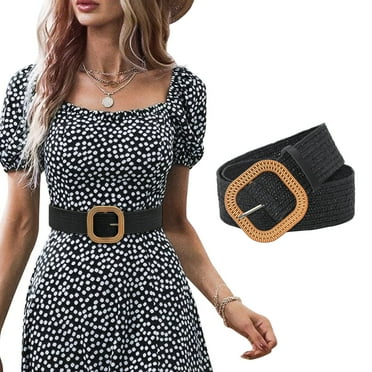 MPWEGNP Belts for Women Belt Straw Woven Elastic Stretch Wide Waist Dresses with Buckle Womens