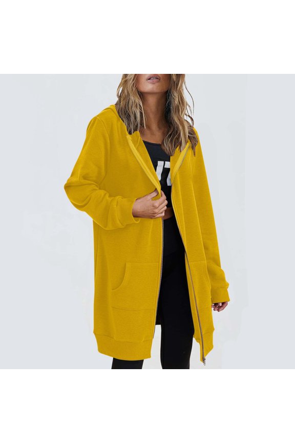 Hoodies for Women Lady's Fall And Winter Hoodie Mid Length Hoodie Long Sleeved Top Winter Coat Hooded Cardigan for Women Orange XXL