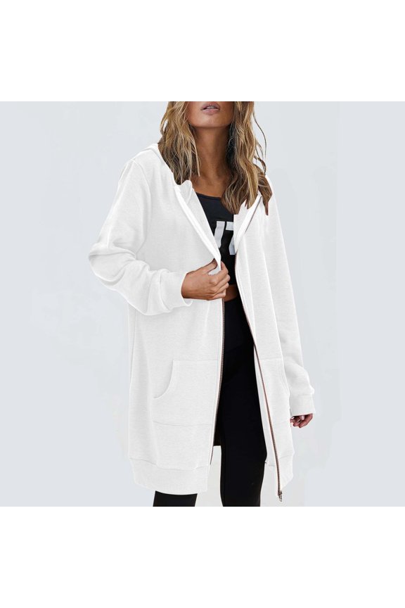 Hoodies for Women Lady's Fall And Winter Hoodie Mid Length Hoodie Long Sleeved Top Winter Coat Hooded Cardigan for Women White 5XL