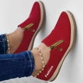 thumbnail image 1 of MPWEGNP Ladies Fashion Solid Color Round Toe Shallow Mouth Side Zipper Flat Casual Shoes (Red 7), 1 of 4