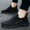 thumbnail image 1 of MPWEGNP Men's Sneakers Sports Flat Non Slip Lace Up Fly Woven Mesh Breathable Solid Color (Black 10), 1 of 9