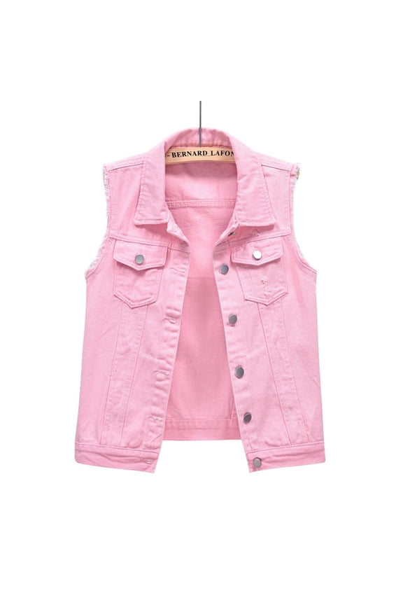 Multi Color Denim Vest Female Short Spring And Summer Slim Thin Burlap Sleeveless Shoulders Broken Holes Vest Jacket Pink S