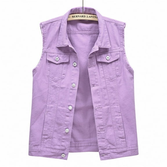MPWEGNP Multi Color Denim Vest Female Short Spring And Summer Slim Thin Burlap Sleeveless Shoulders Broken Holes Vest Jacket Purple 6XL